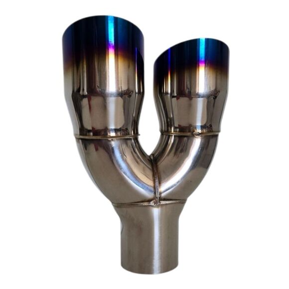 Pair Offset 2.25" In Quad 3" Out Dual Wall Exhaust Tip Stainless Steel Staggered - Picture 3 of 9